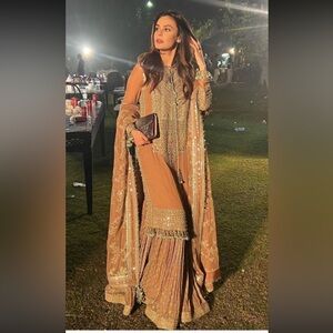 Elegant Embroidered Tan Outfit